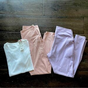 UNIQLO UV protection AIRism Leggings Pink & Purple & NEW White T-shirt